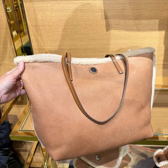 Tory Burch Shearling Tote 170389 Taupe $750 - Picture 2 of 16